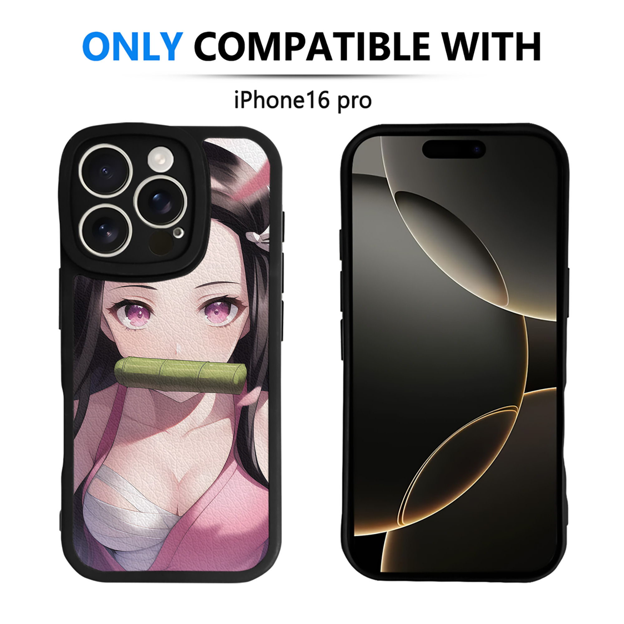 （画像用） 鬼滅の刃（きめつのやいば）竈門 禰󠄀豆子／かまど ねずこ Kamado Nezuko 【iPhone 16シリーズ対応】シリコンスマホケース（レザー調） 材質：シリコン